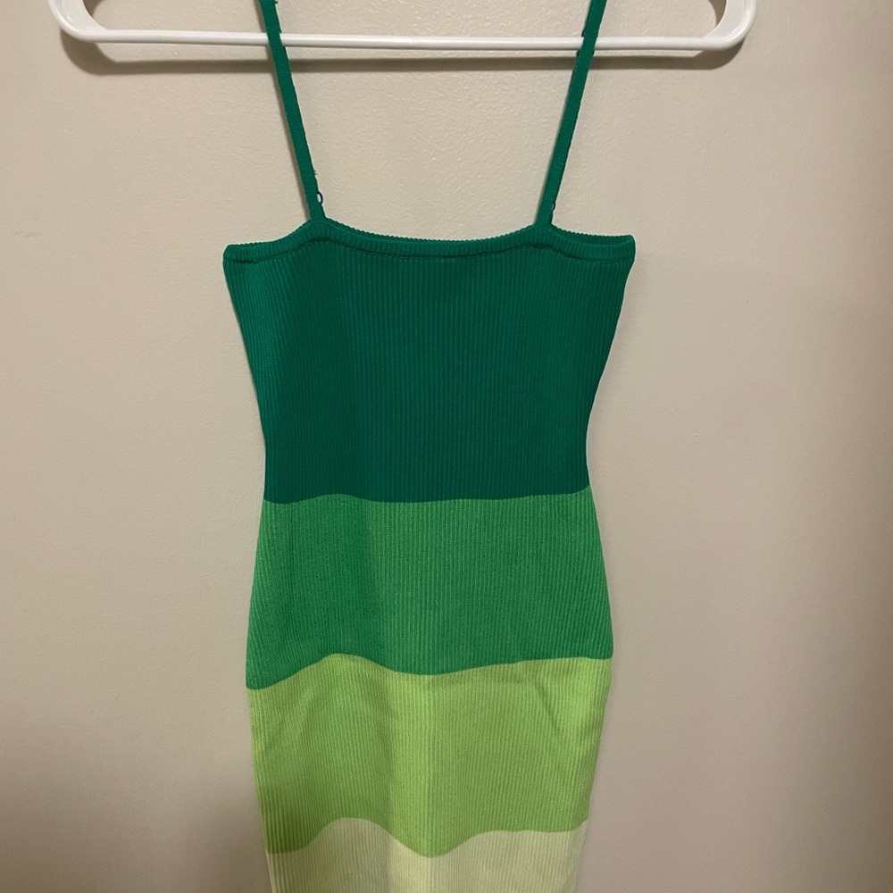 Kelsis Green Striped Sleeveless Dress